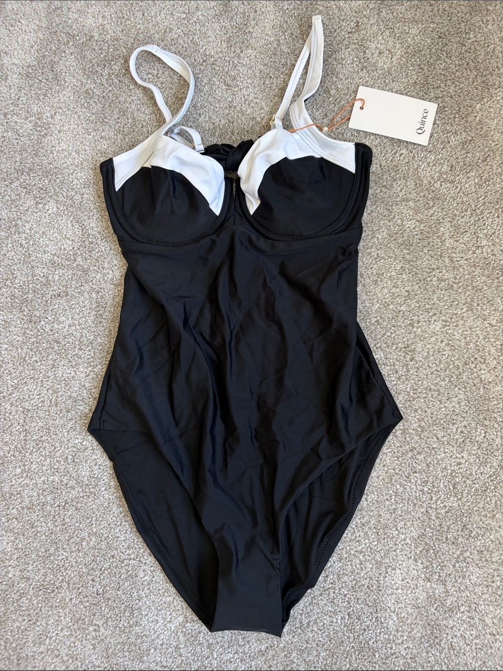 Quince Italian Underwire One-Piece Swimsuit in Black with White Detail M